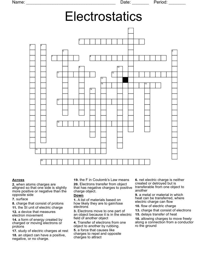 Electrostatics Crossword WordMint