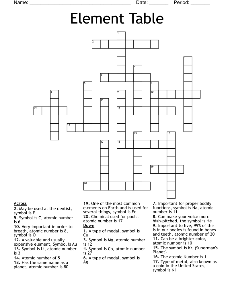 Element Table Crossword WordMint