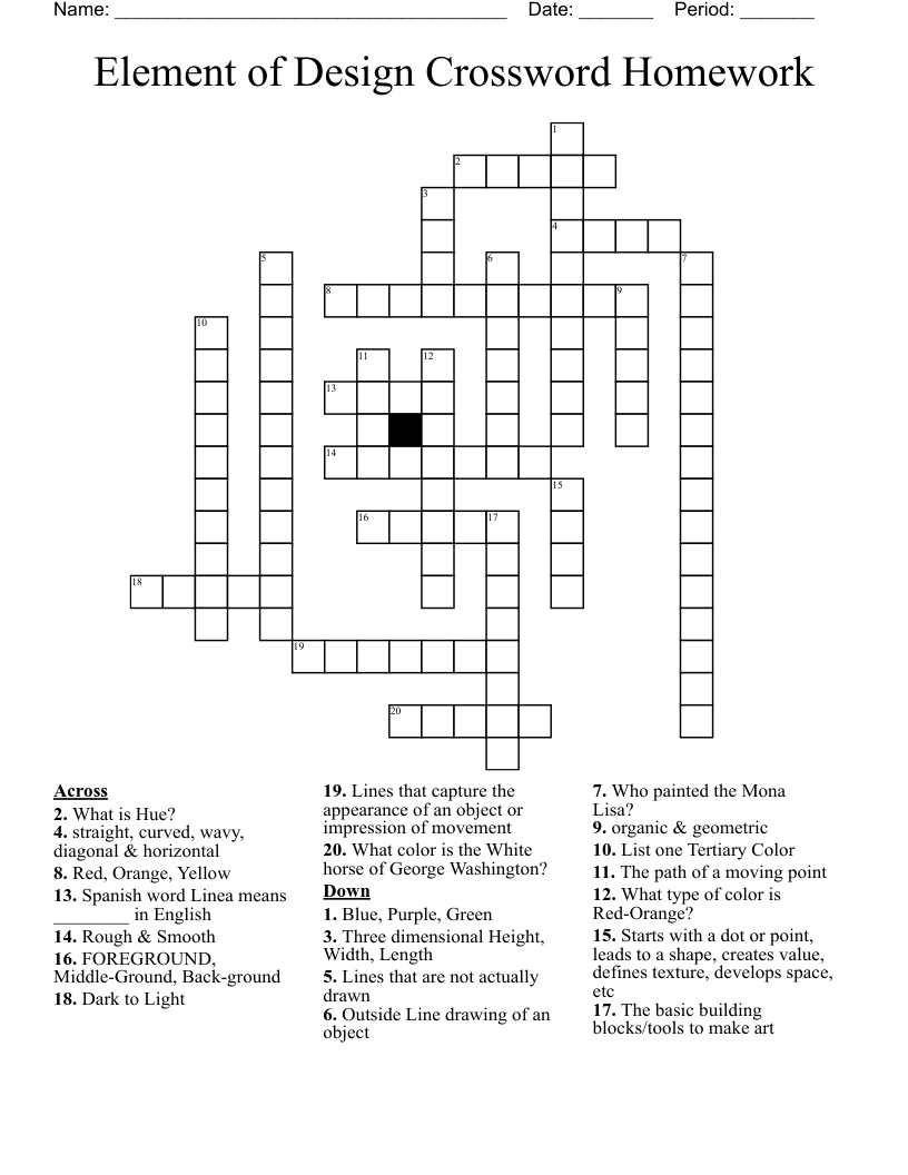 Element of Design Crossword Homework WordMint