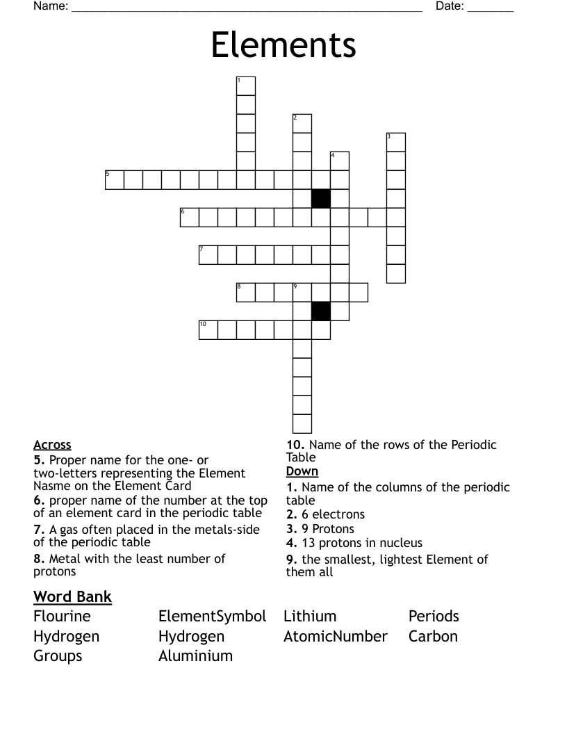 Elements Crossword WordMint