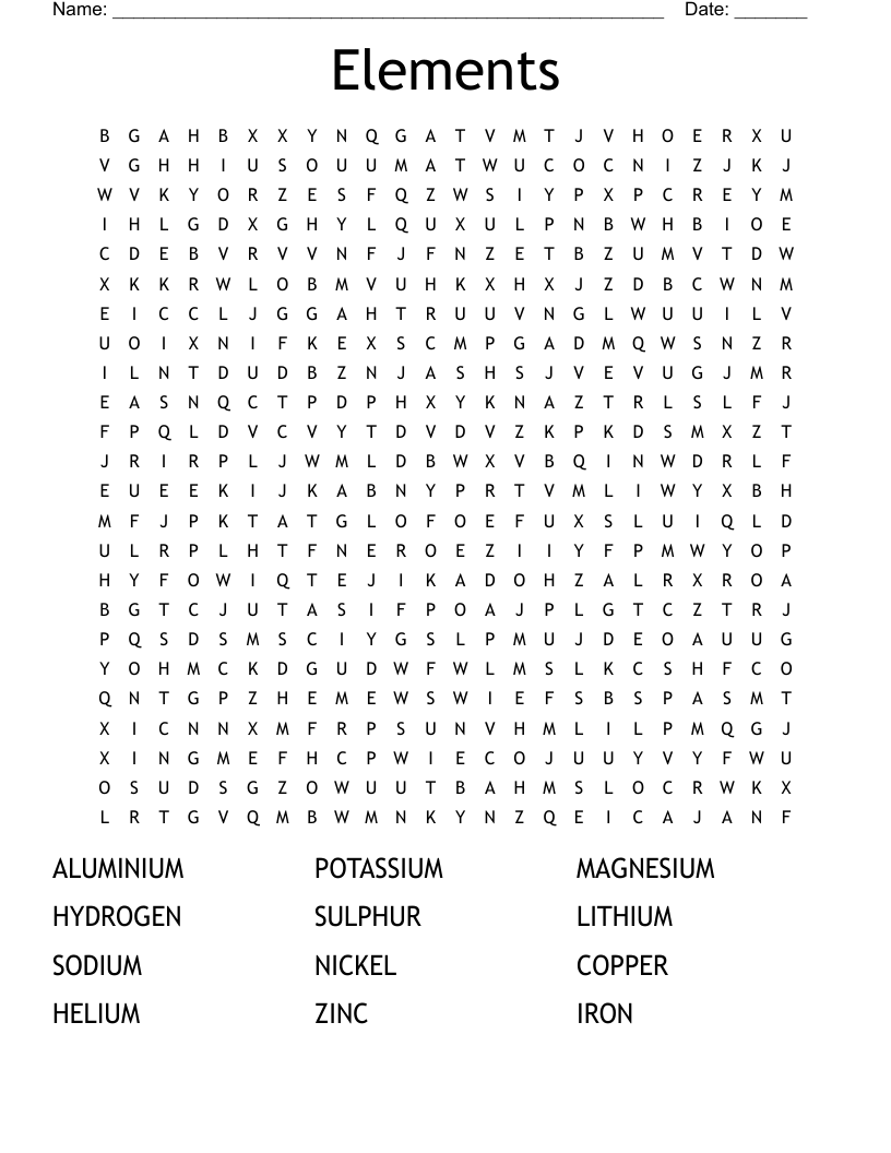 Elements Word Search WordMint