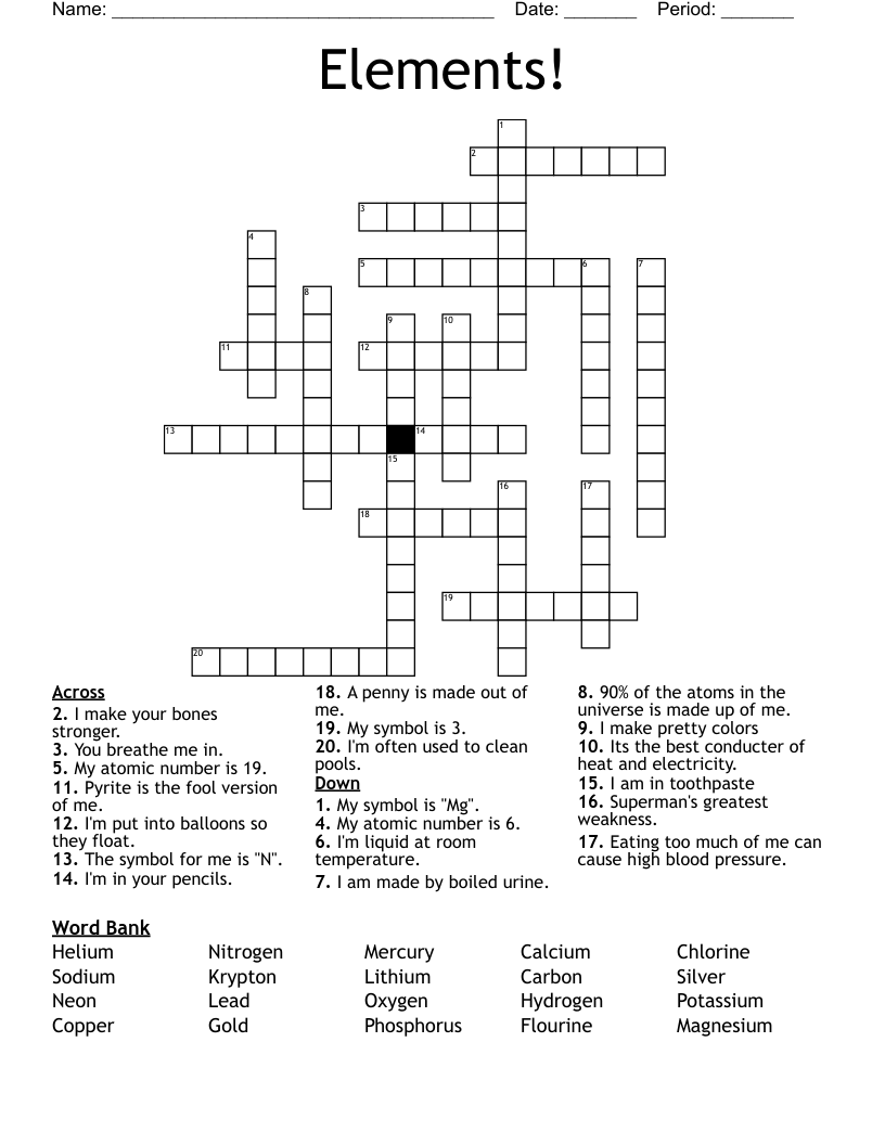 Elements! Crossword - WordMint