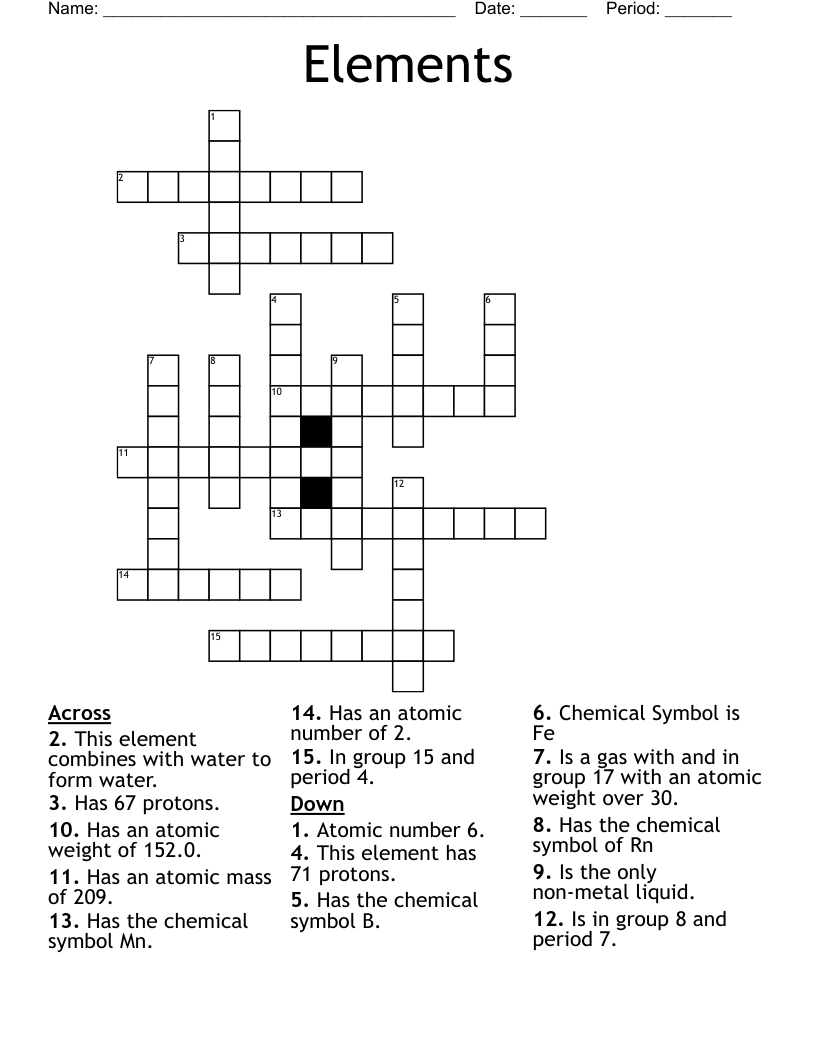 Elements Crossword WordMint