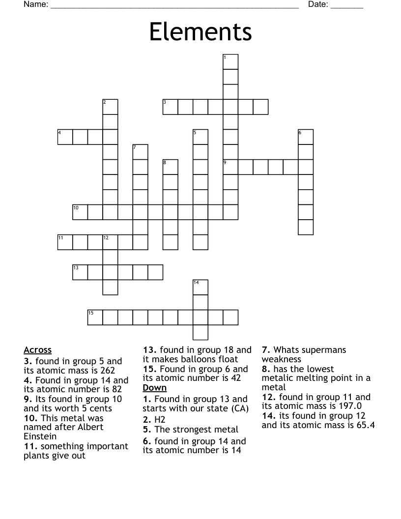 Elements Crossword WordMint