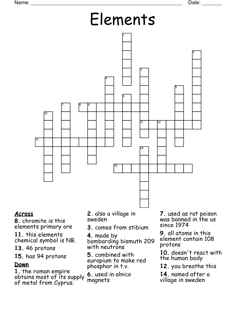 Elements Crossword WordMint