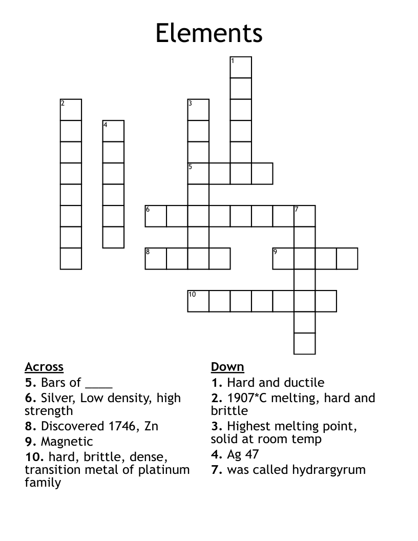 Elements Crossword WordMint