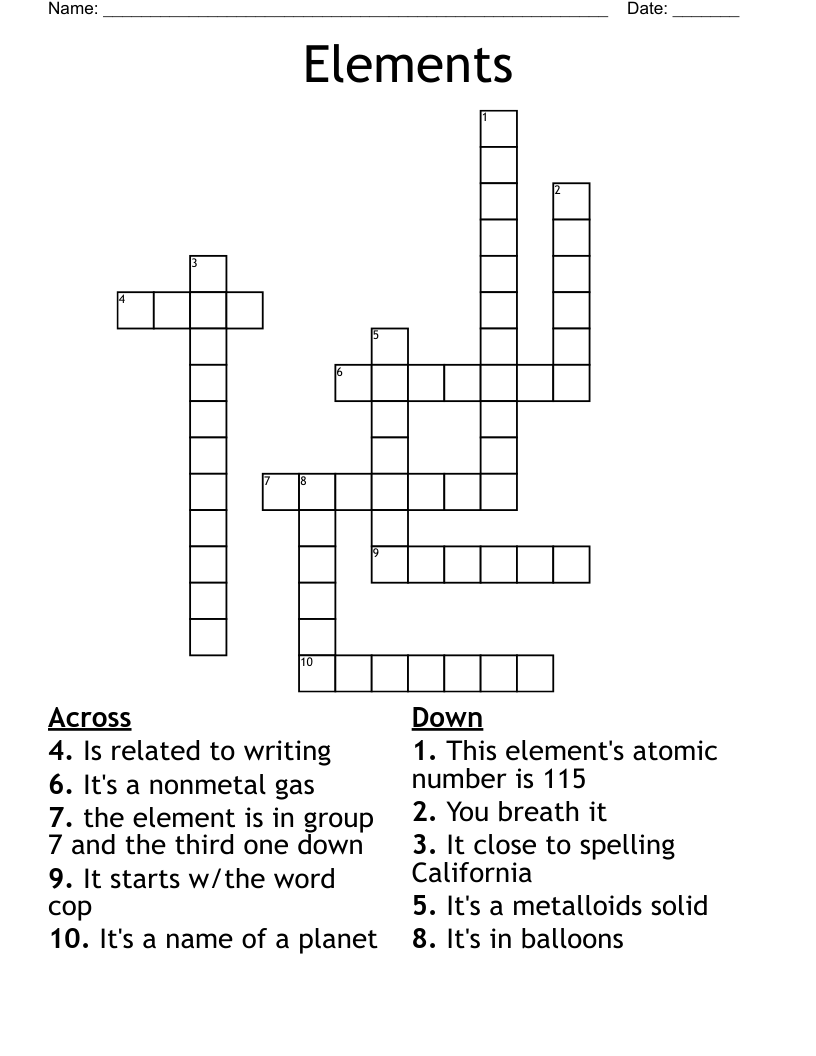 Elements Crossword WordMint