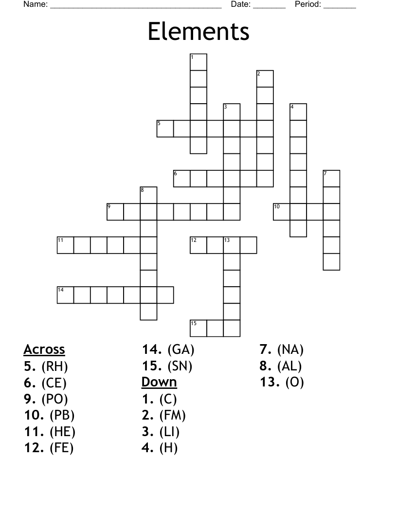 PERIODIC TABLE Crossword WordMint