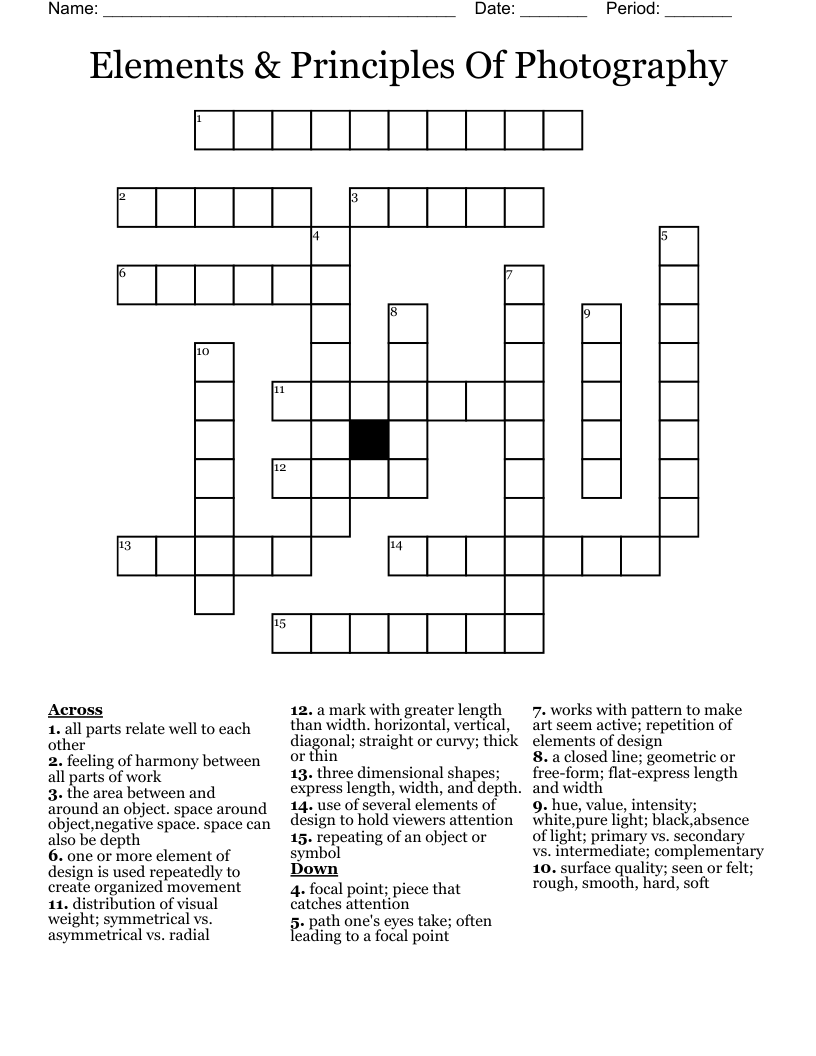 Elements & Principles Of Photography Crossword WordMint