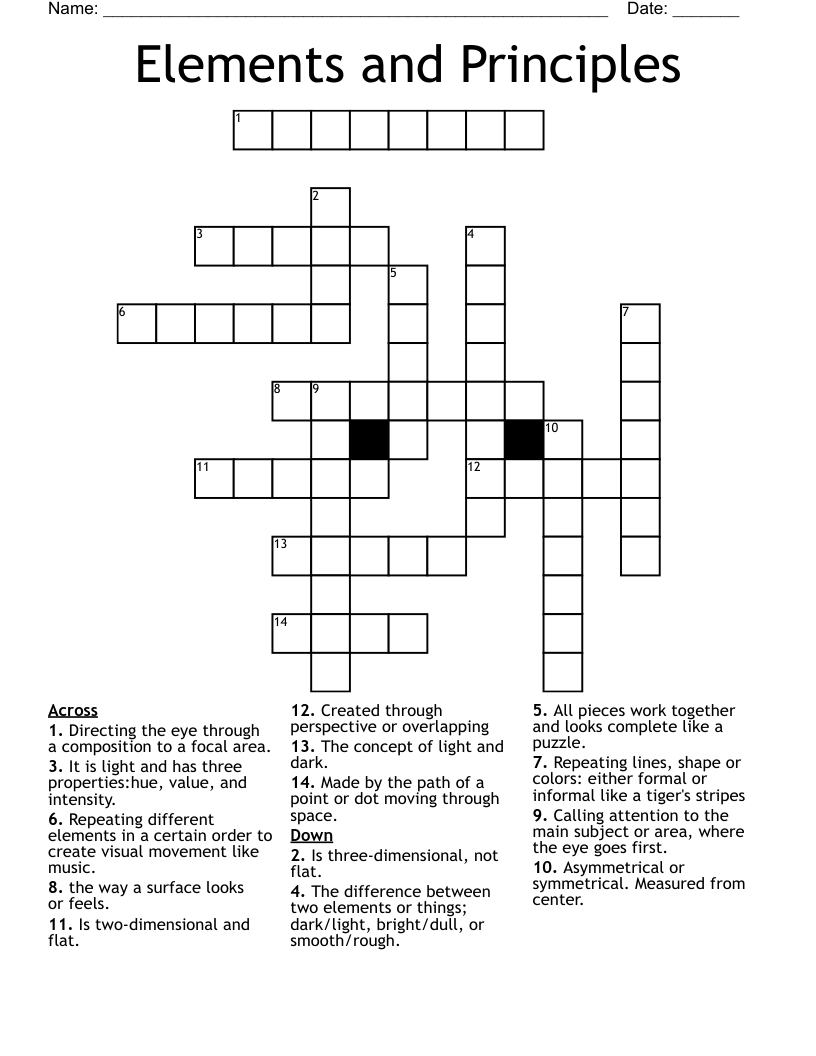 Elements and Principles Crossword WordMint