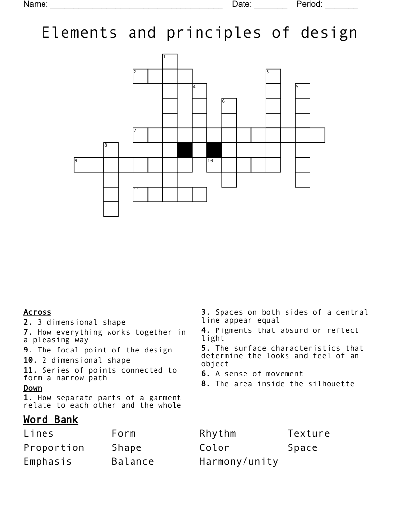 Elements and principles of design Crossword WordMint