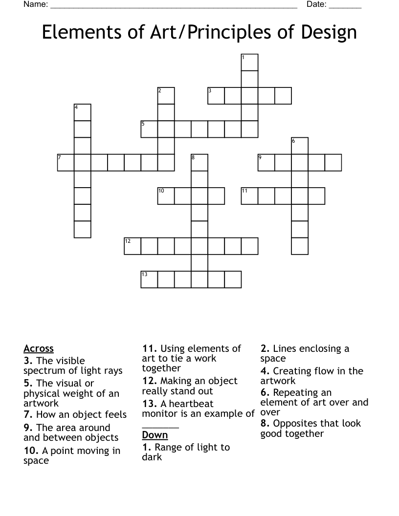 Elements of Art/Principles of Design Crossword WordMint