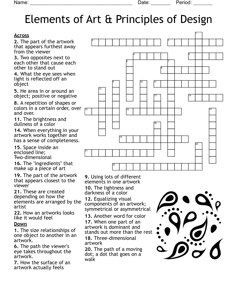 Elements of Art & Principles of Design Crossword WordMint