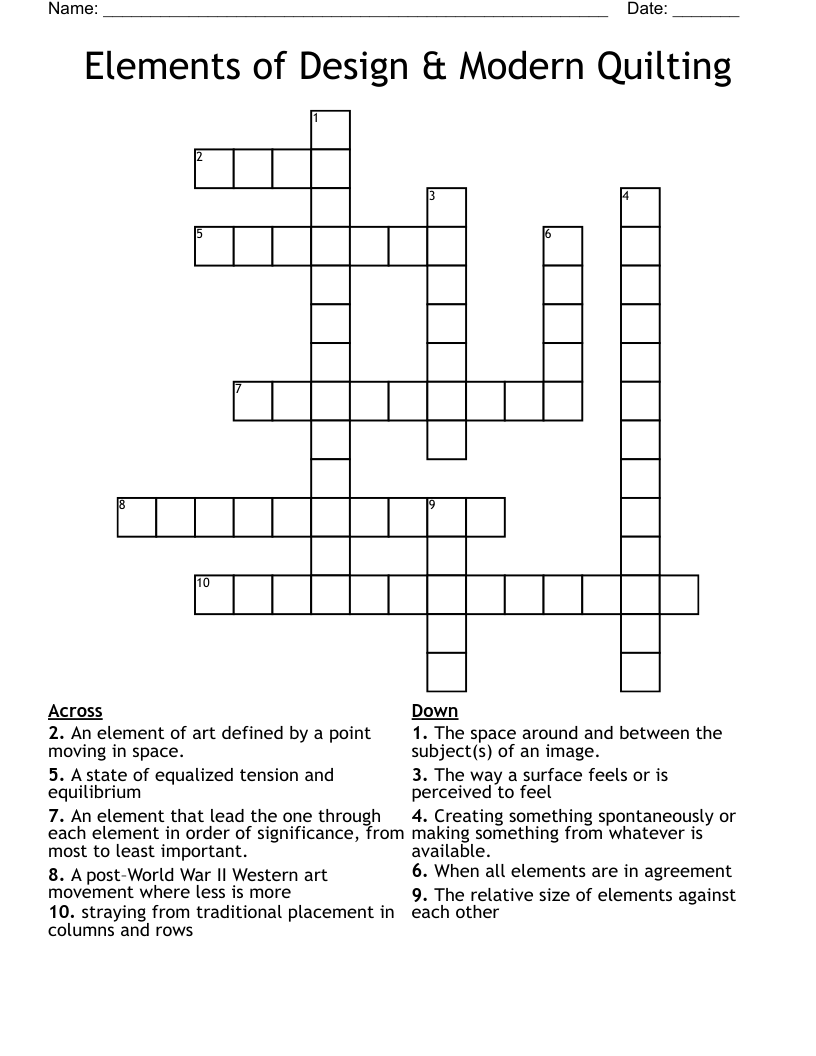 Elements of Design & Modern Quilting Crossword WordMint