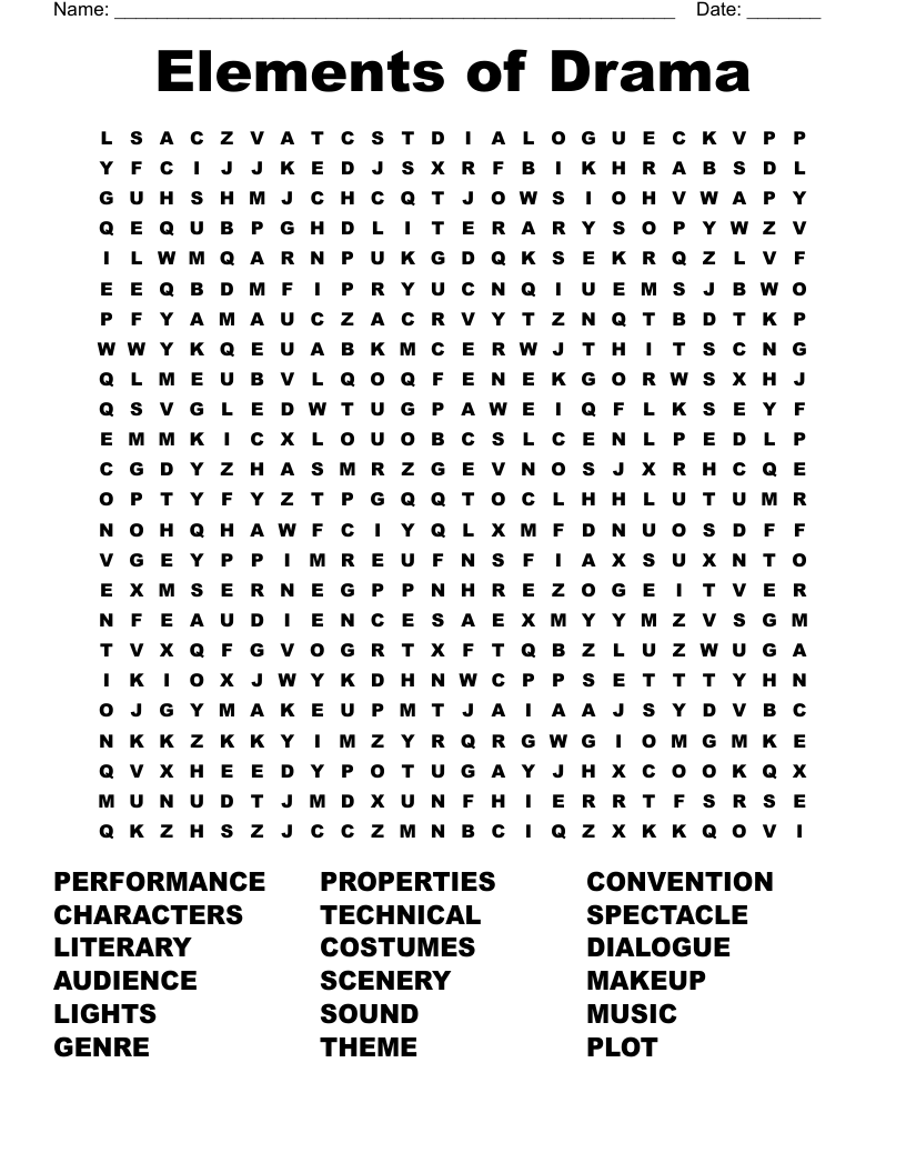 Elements of Drama Word Search WordMint