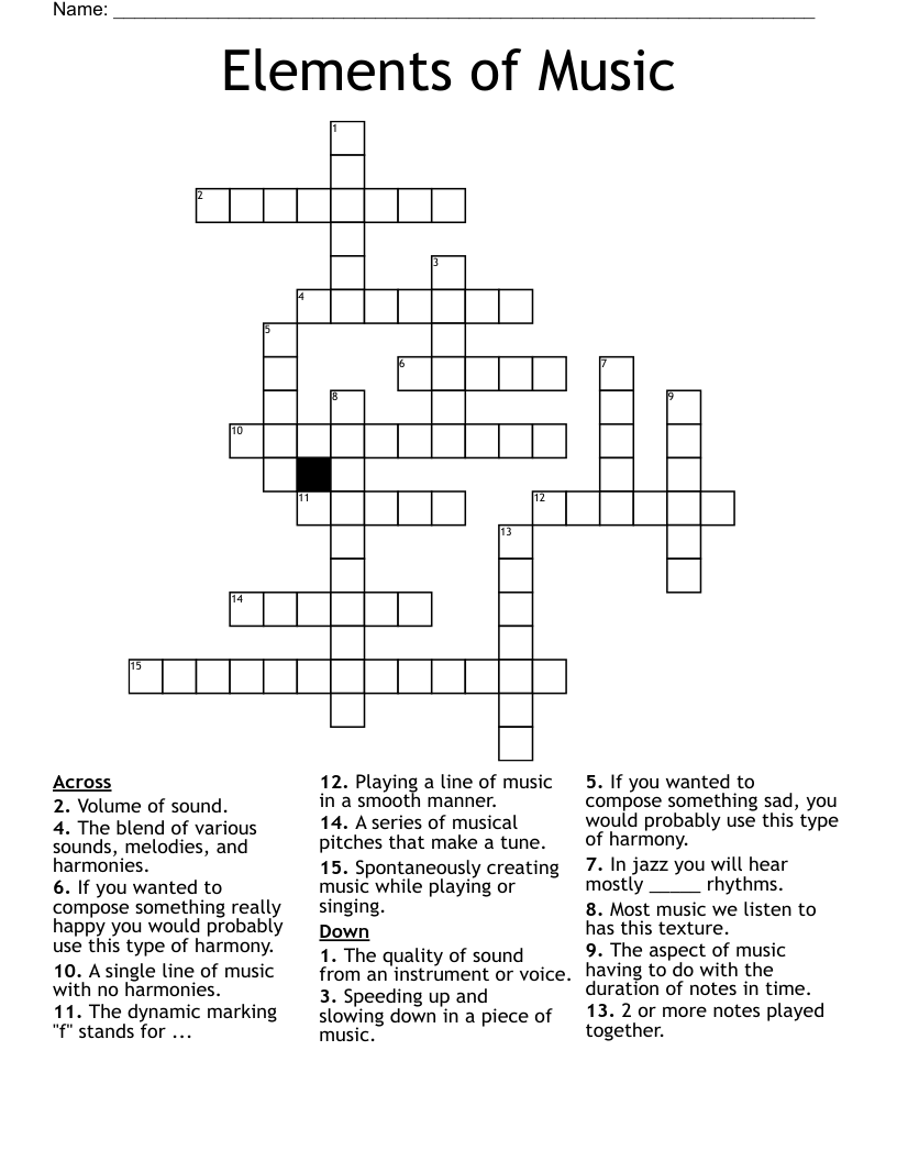 Elements of Music Crossword WordMint
