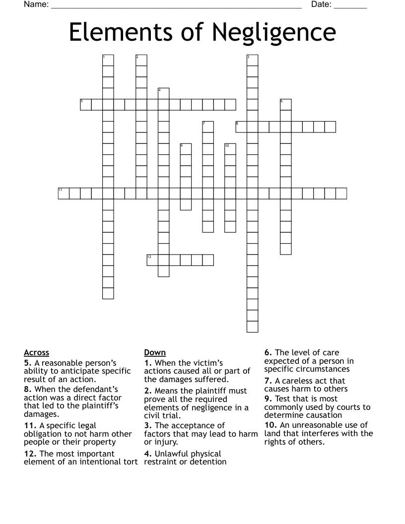 Elements of Negligence Crossword WordMint