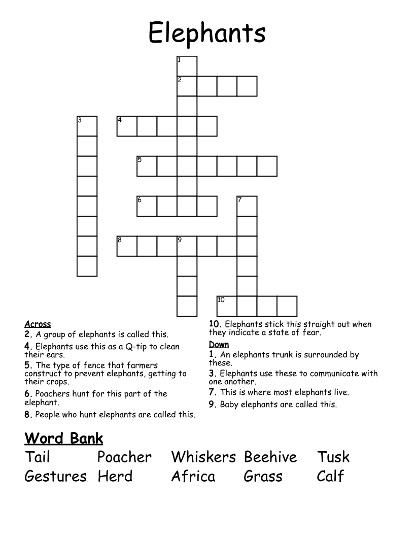 Elephants Crossword WordMint