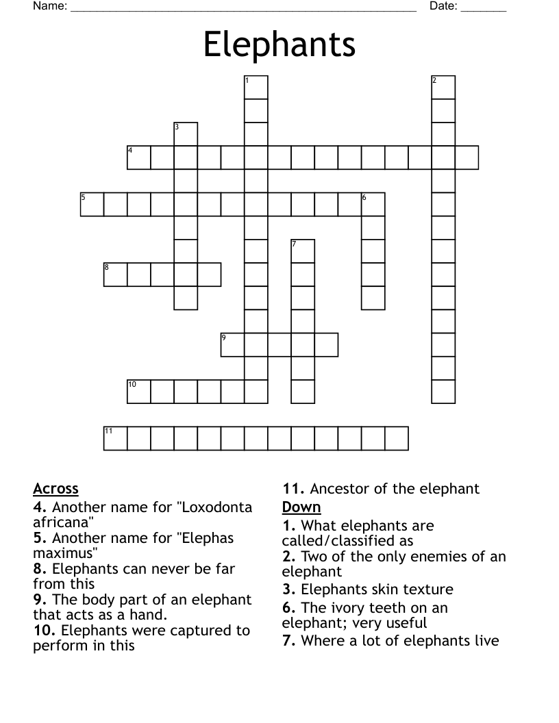 Elephants Crossword WordMint