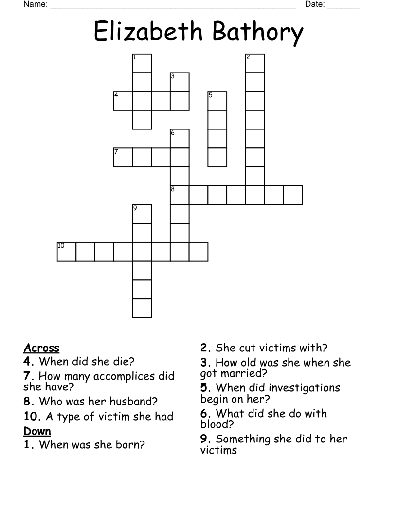 Elizabeth Bathory Crossword WordMint