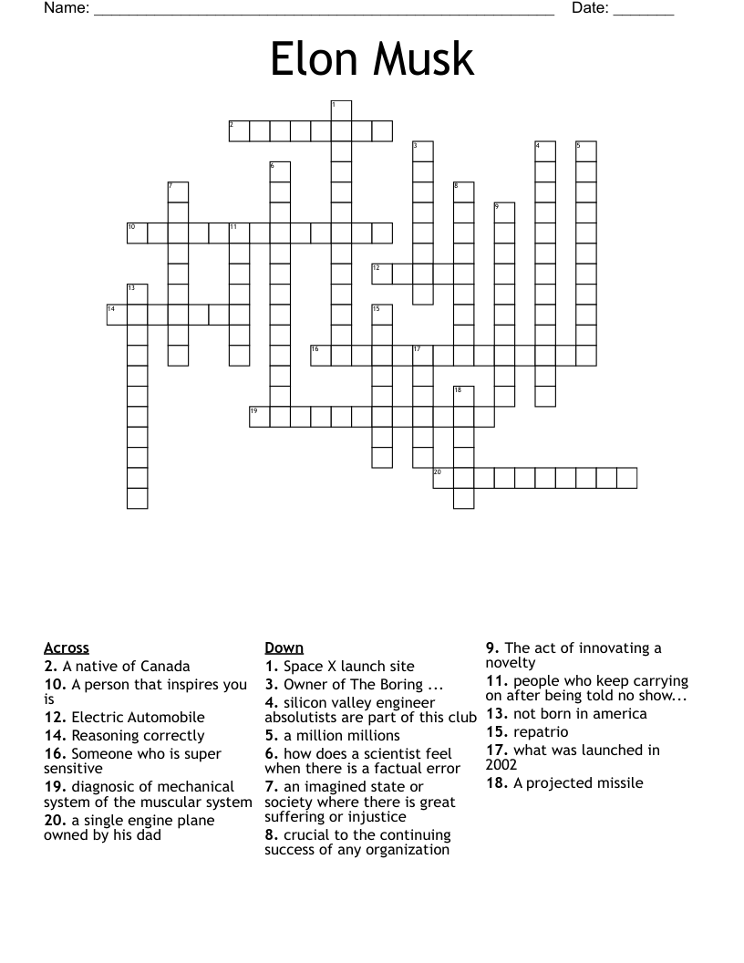 Elon Musk Crossword WordMint