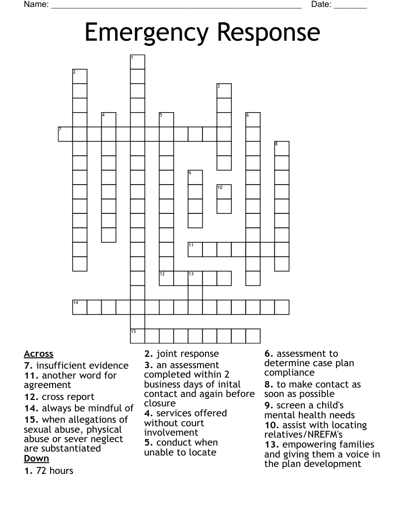 Emergency Response Crossword WordMint