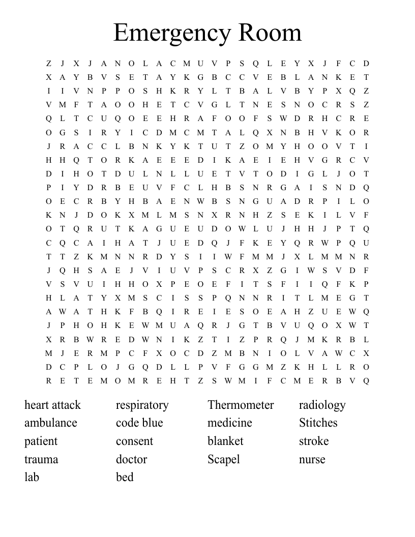 Emergency Room Word Search WordMint