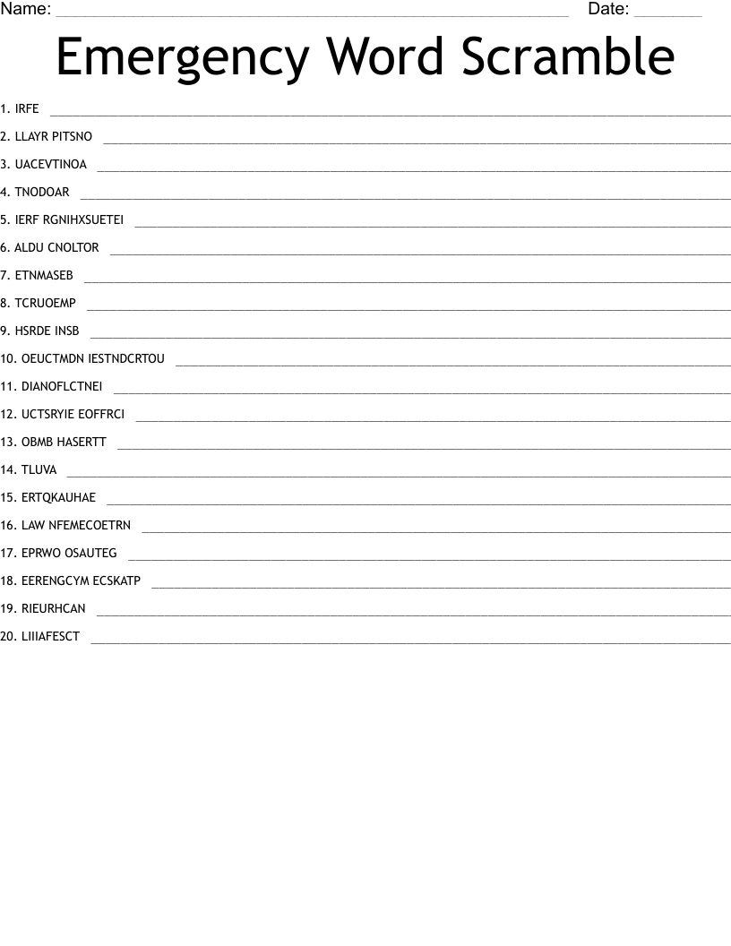 Emergency Word Scramble WordMint