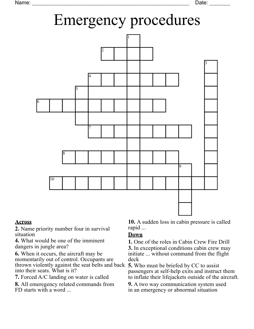 Emergency procedures Crossword WordMint