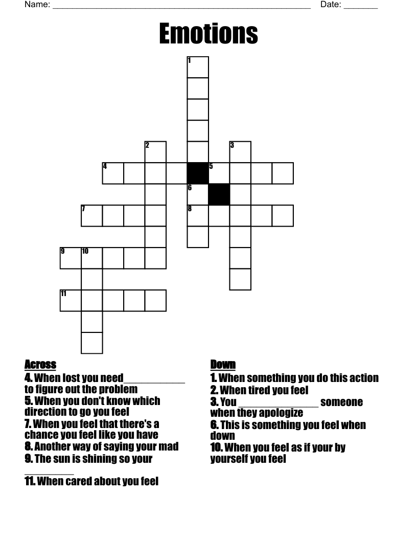 Emotions Crossword WordMint