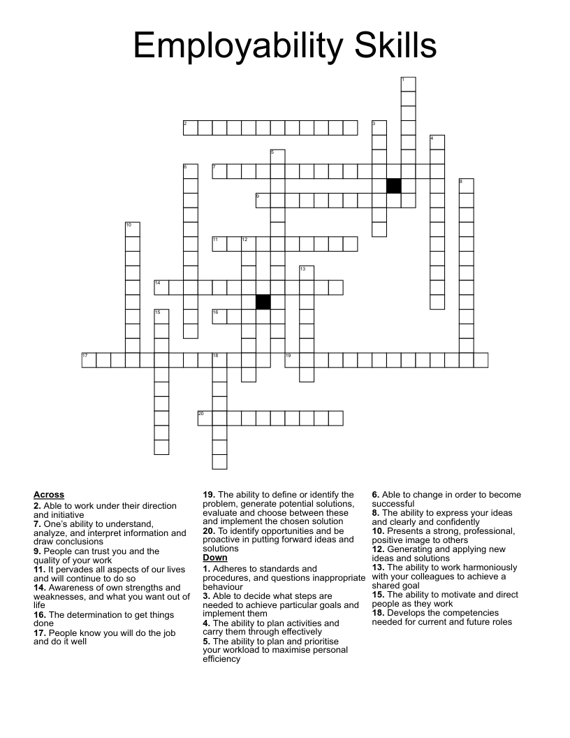 Employability Skills Crossword WordMint