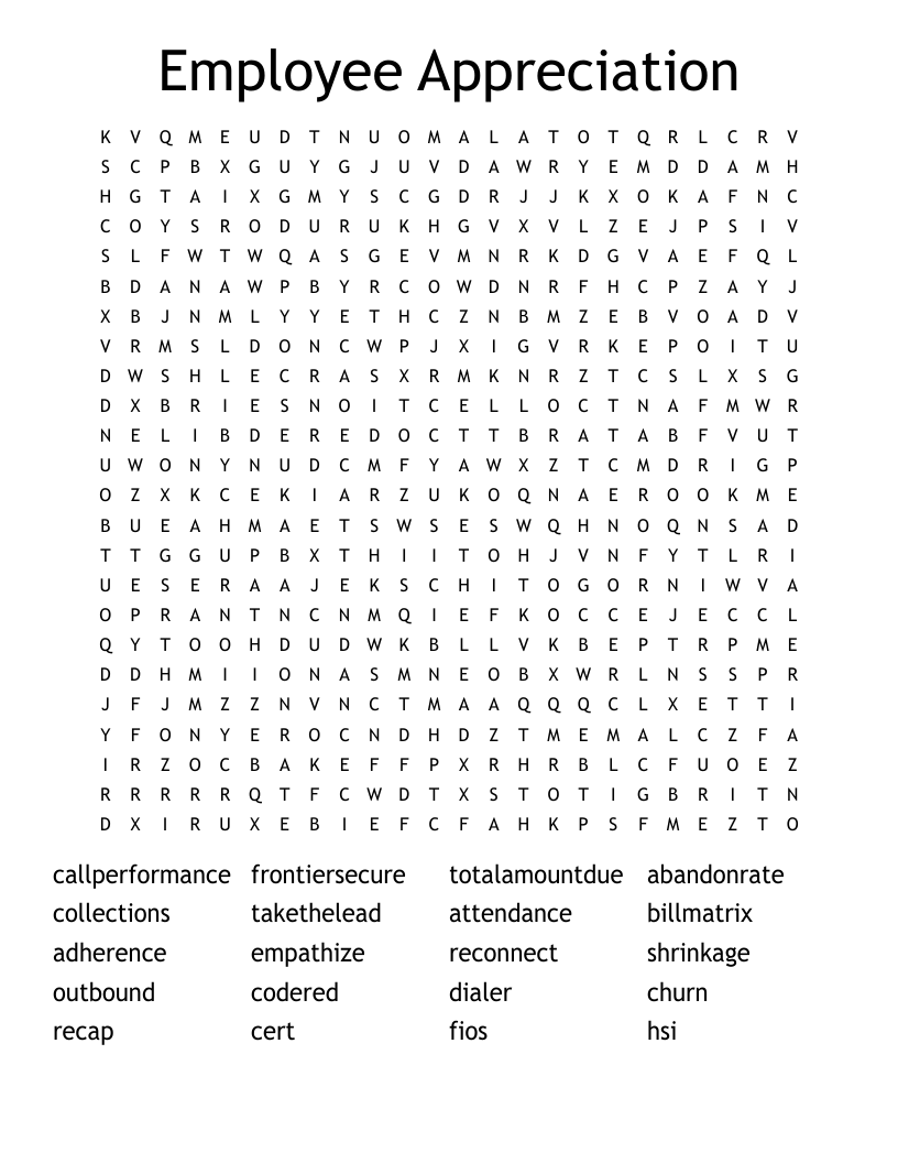 Employee Appreciation Word Search WordMint