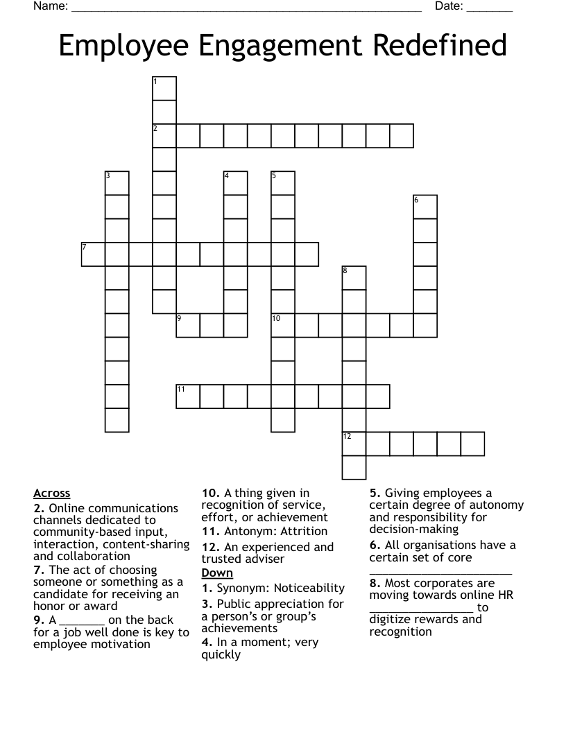 Employee Engagement Redefined Crossword WordMint