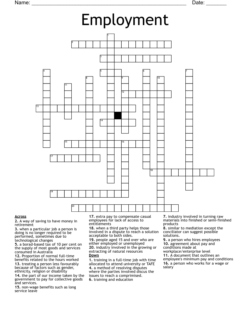 Employment Crossword WordMint