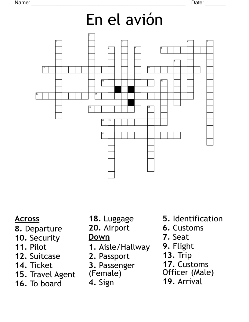 En el avión Crossword WordMint