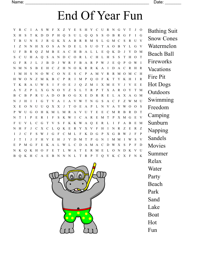 End Of Year Fun Word Search WordMint