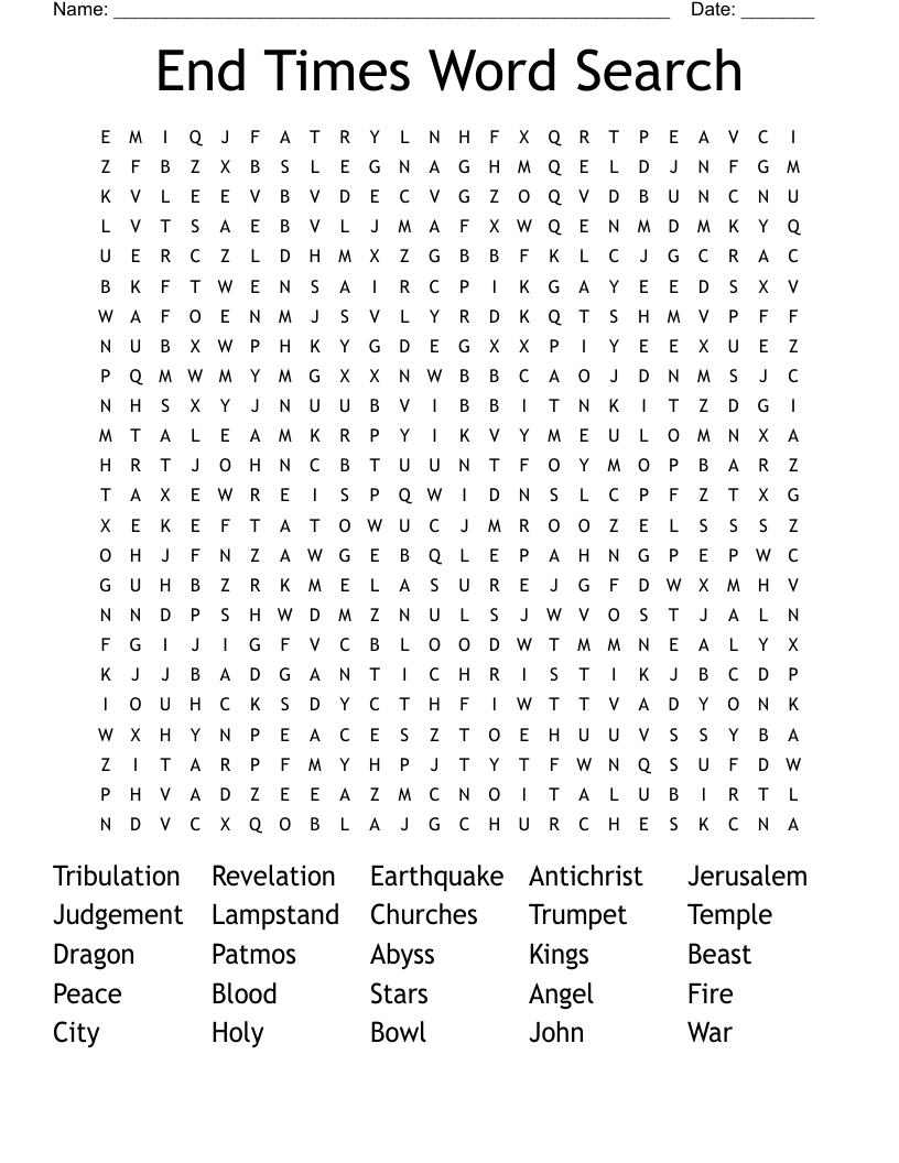 End Times Word Search WordMint