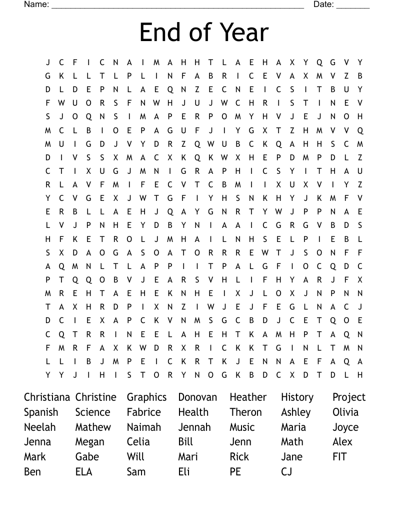 End of Year Word Search WordMint