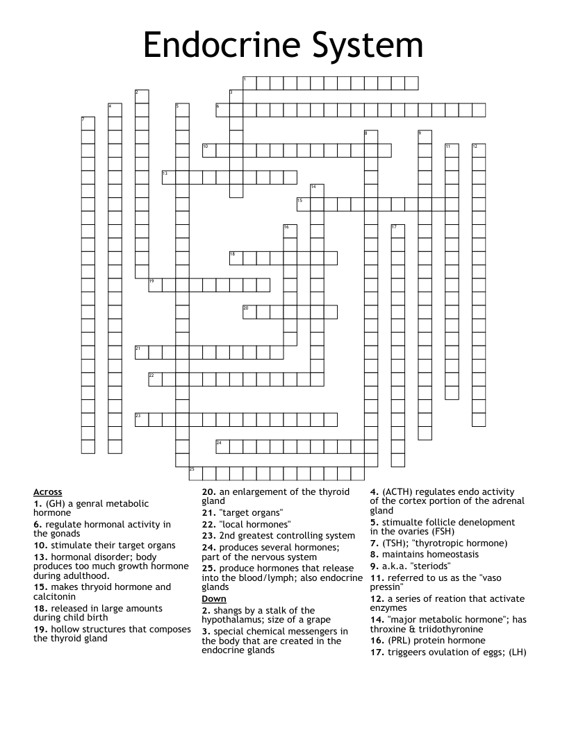Endocrine System Crossword - WordMint