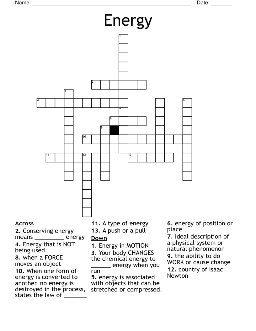 Energy Crossword WordMint