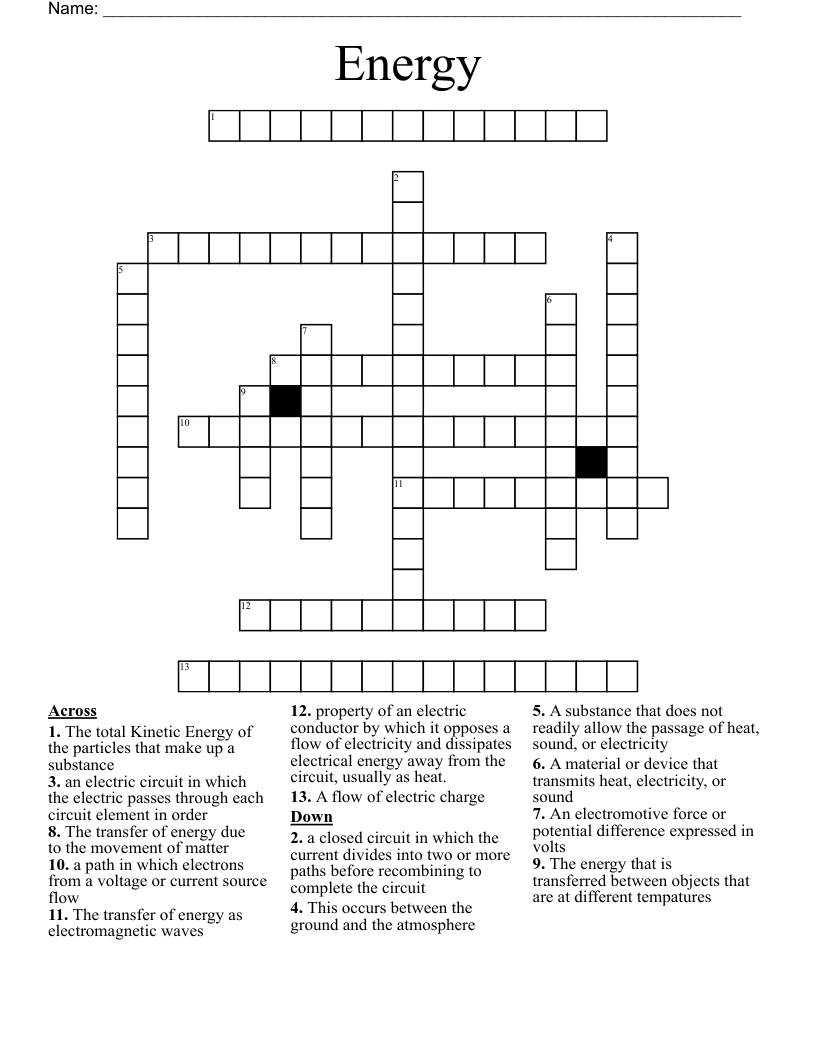 Energy Crossword WordMint
