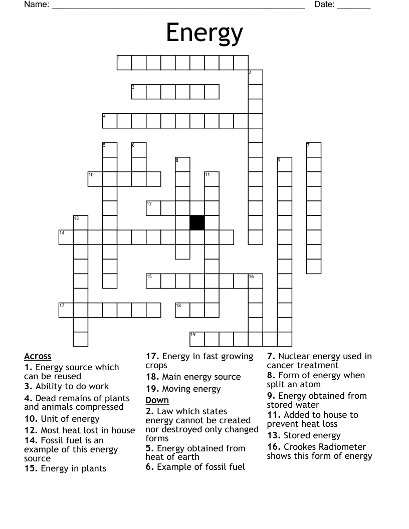 Energy Crossword WordMint