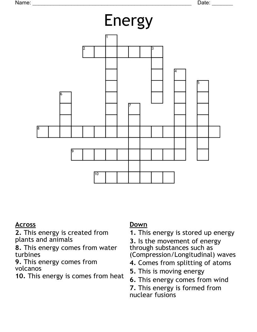 Energy Crossword WordMint