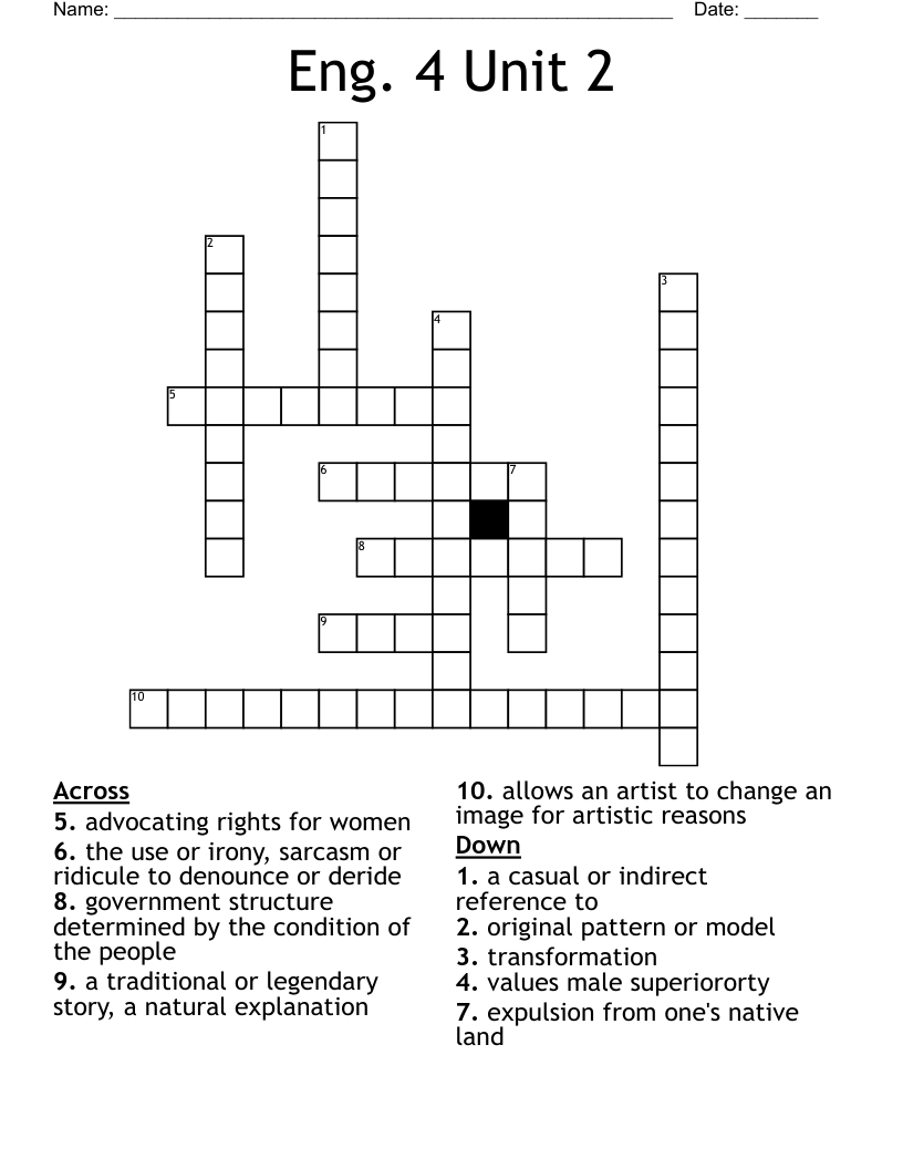 Eng. 4 Unit 2 Crossword WordMint