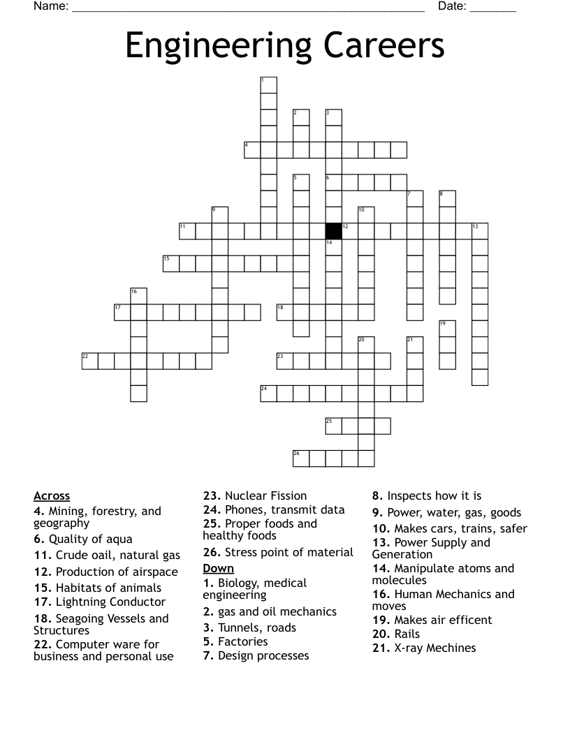 Engineering Careers Crossword - WordMint