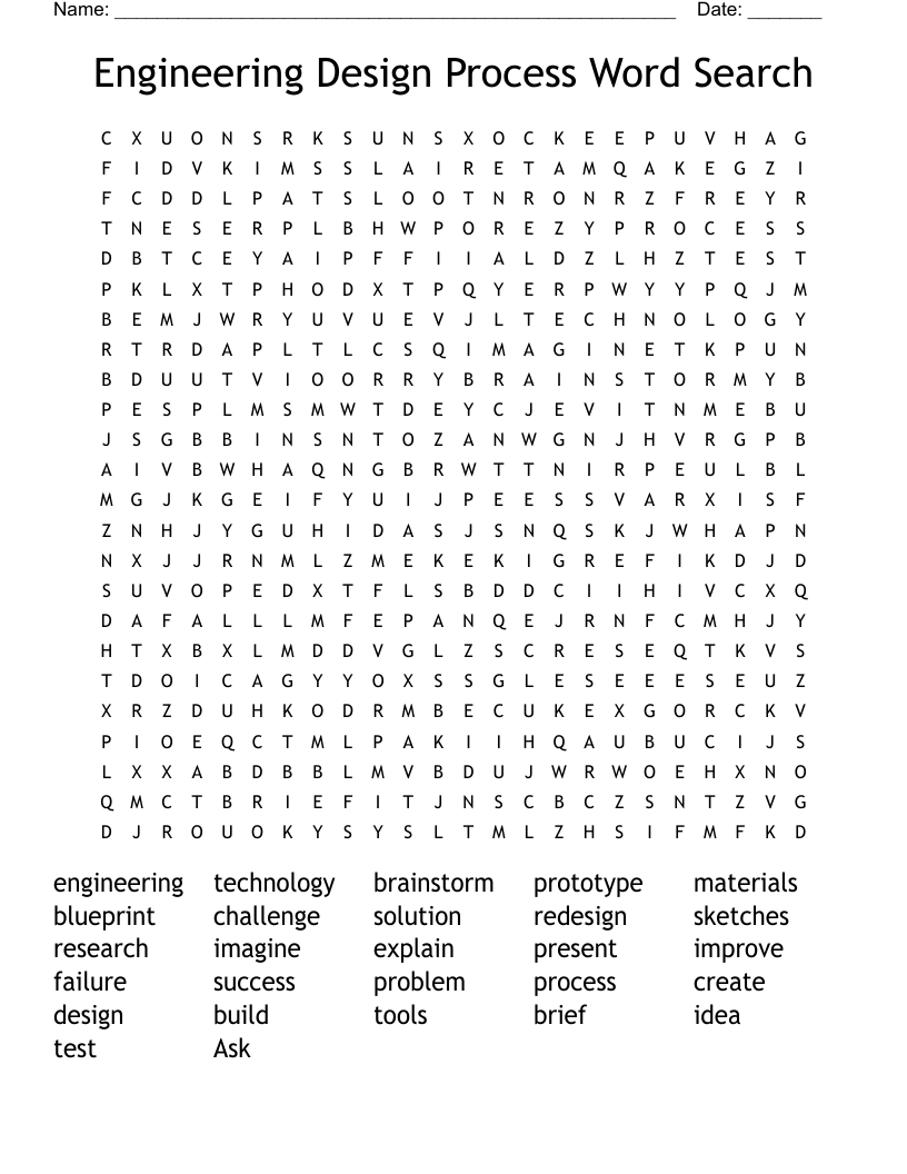 Engineering Design Process Word Search WordMint