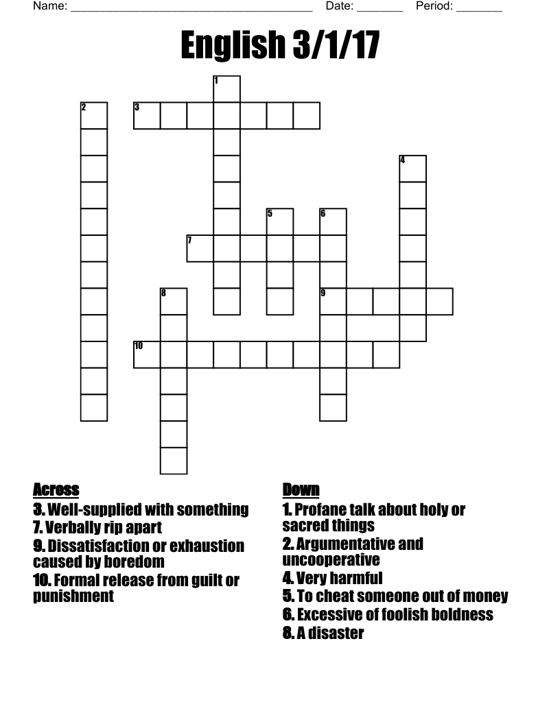 vocab cross word puzzle WordMint