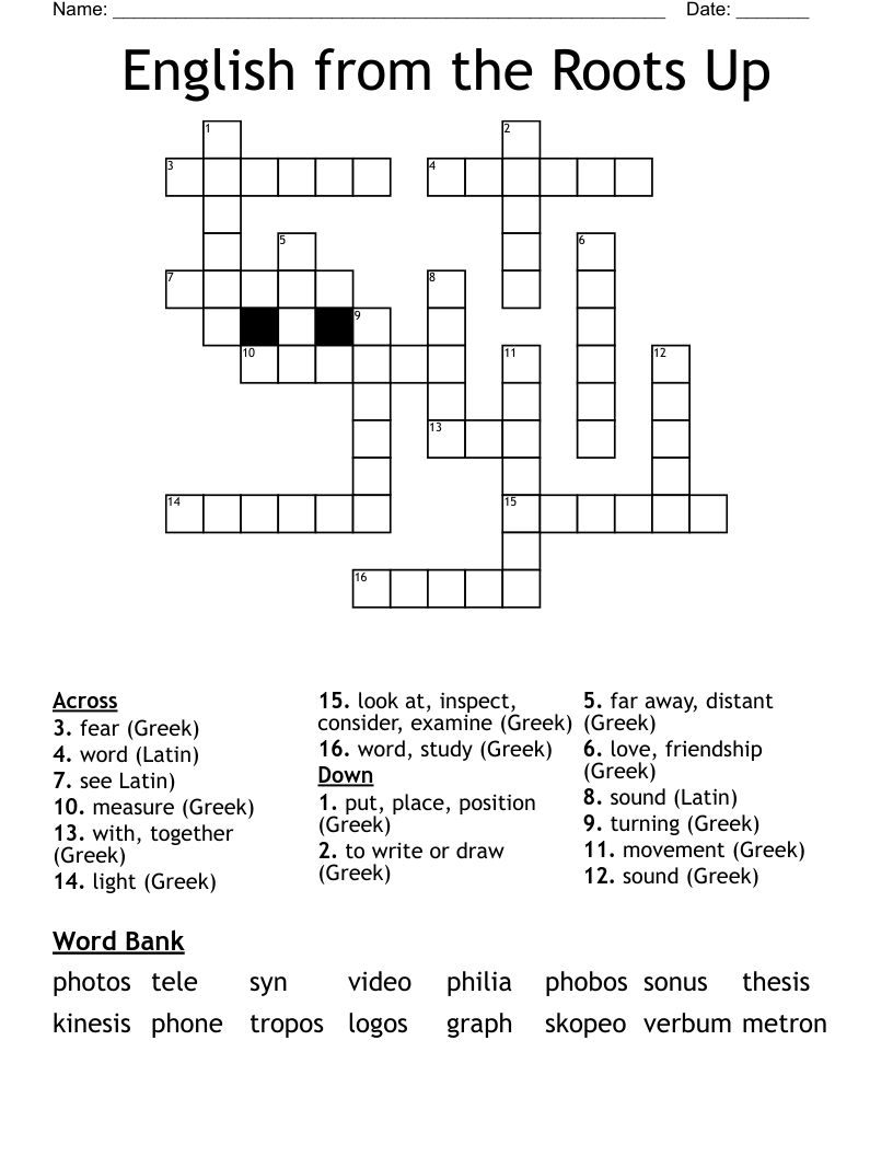 Greek & Latin Root Words Crossword WordMint