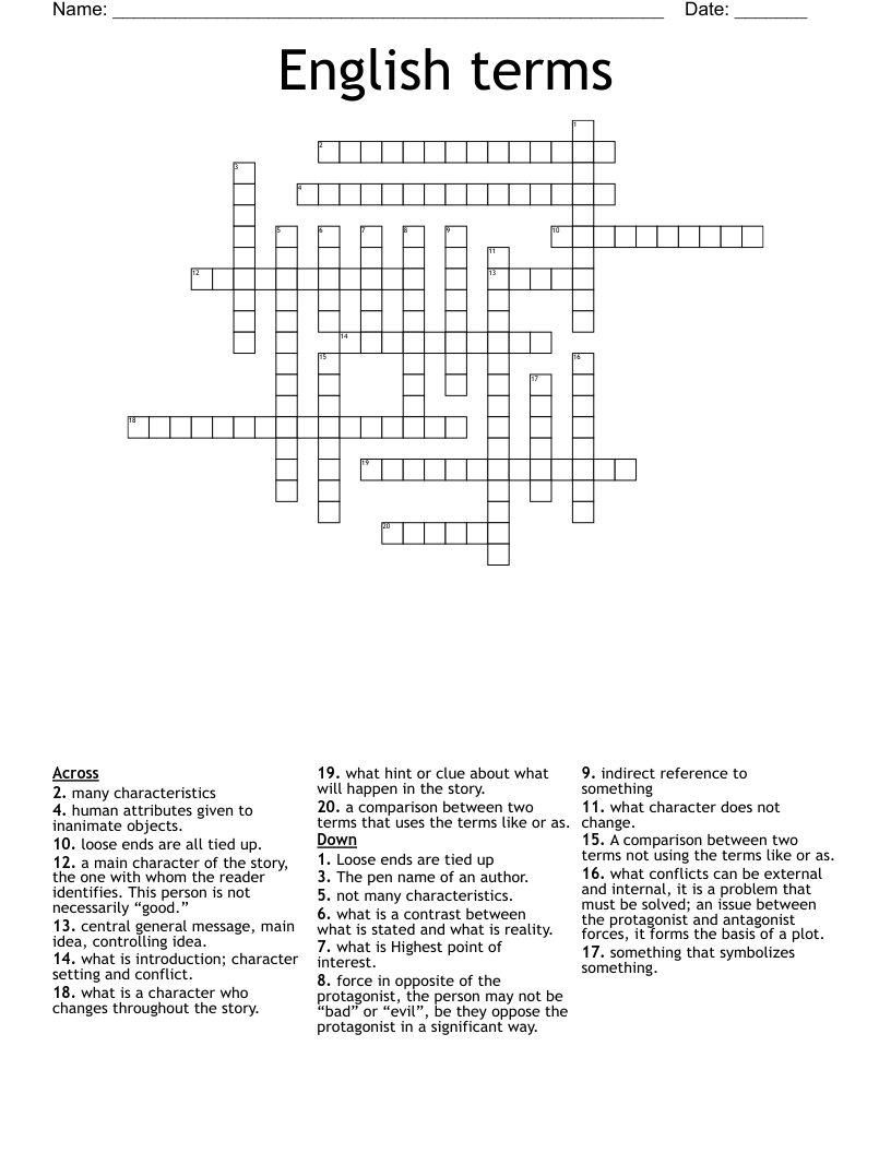 English terms Crossword WordMint