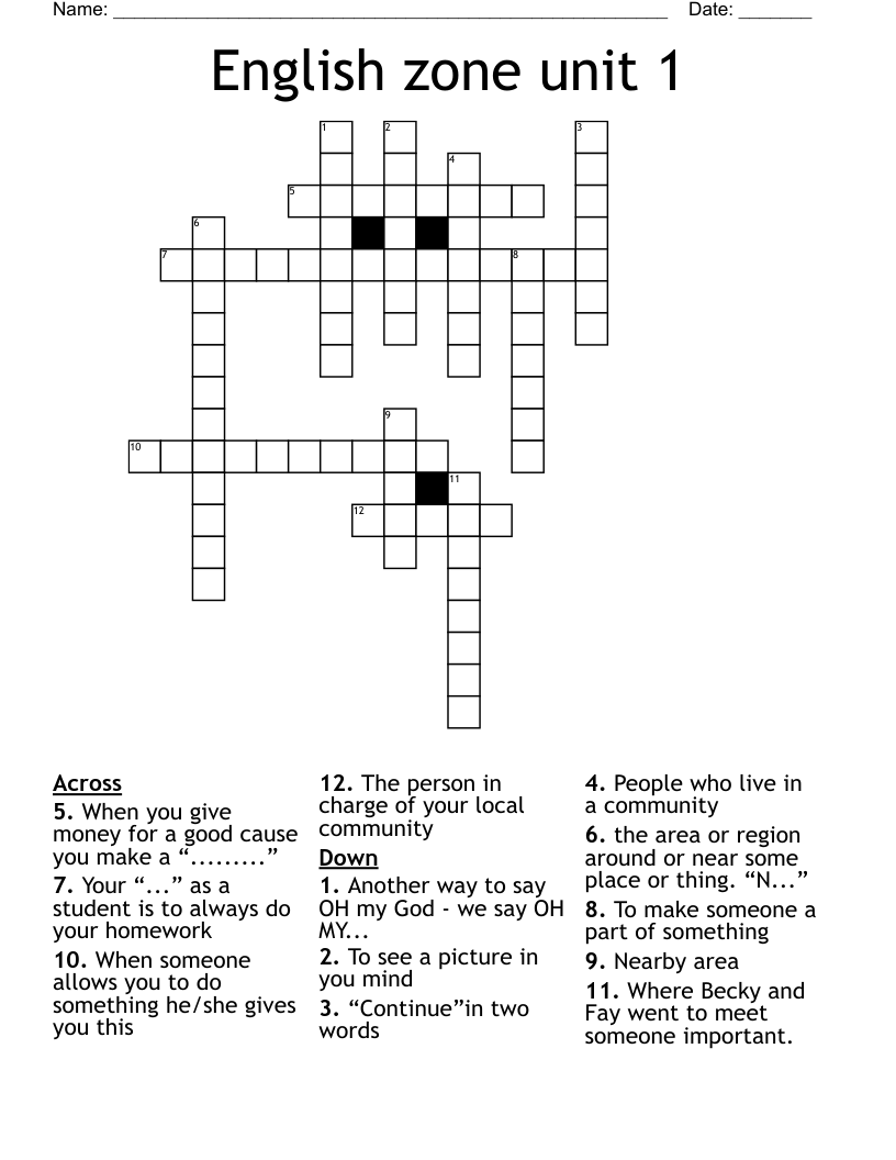 English zone unit 1 Crossword WordMint